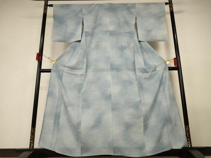 平和屋着物＊夏物　小紋　絽　立波文　正絹　逸品　AABG3972jd