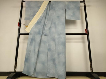 平和屋着物＊夏物　小紋　絽　立波文　正絹　逸品　AABG3972jd