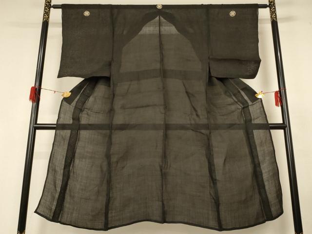 平和屋着物＊夏物 男性 黒紋付 麻 逸品 AABG3973jd