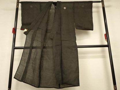 平和屋着物＊夏物 男性 黒紋付 麻 逸品 AABG3973jd