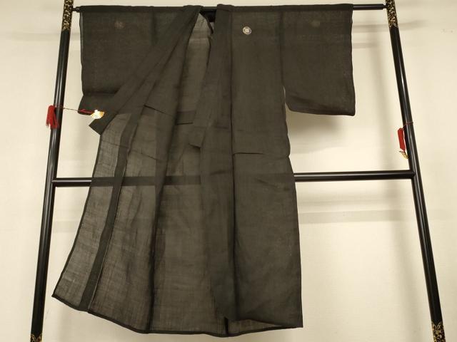 平和屋着物＊夏物 男性 黒紋付 麻 逸品 AABG3973jd