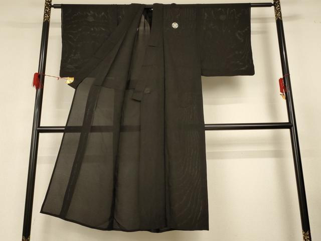 平和屋着物＊夏物　男性　黒紋付　羽織セット　絽　正絹　逸品　AABG3975jd