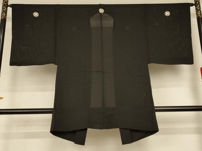 平和屋着物＊夏物　男性　黒紋付　羽織セット　絽　正絹　逸品　AABG3975jd