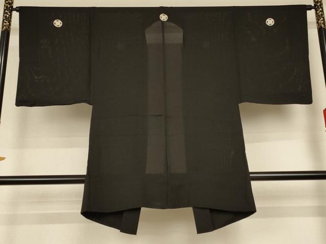 平和屋着物＊夏物　男性　黒紋付　羽織セット　絽　正絹　逸品　AABG3975jd