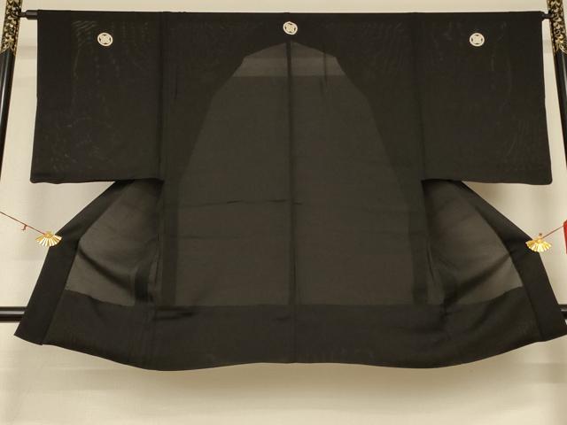 平和屋着物＊夏物　男性　黒紋付　羽織セット　絽　正絹　逸品　AABG3975jd