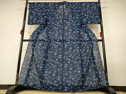 平和屋着物＊夏物 小紋 絽 花唐草文 洗える着物 AABG3989jd