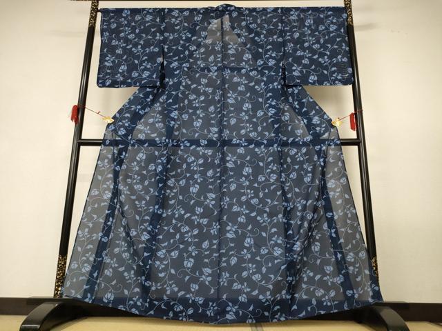 平和屋着物＊夏物 小紋 絽 花唐草文 洗える着物 AABG3989jd
