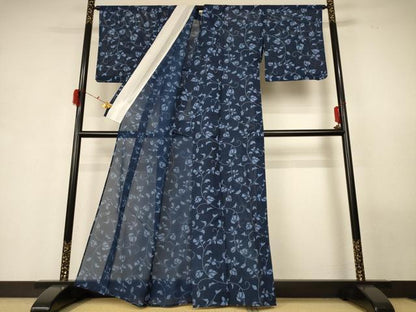 平和屋着物＊夏物 小紋 絽 花唐草文 洗える着物 AABG3989jd