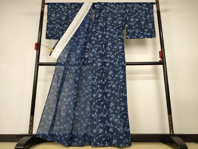 平和屋着物＊夏物 小紋 絽 花唐草文 洗える着物 AABG3989jd