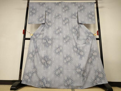 平和屋着物＊夏物 小紋 絽 麻の葉雪輪文 洗える着物 未使用 AABG3992jd