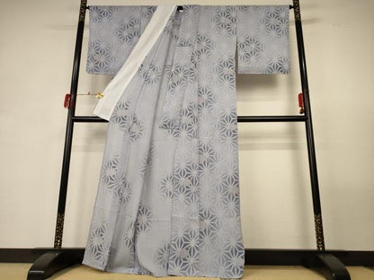 平和屋着物＊夏物 小紋 絽 麻の葉雪輪文 洗える着物 未使用 AABG3992jd