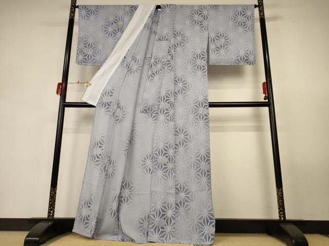 平和屋着物＊夏物 小紋 絽 麻の葉雪輪文 洗える着物 未使用 AABG3992jd