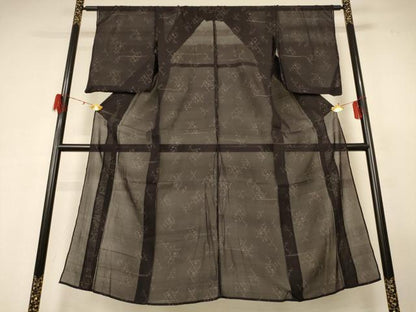 平和屋着物＊夏物 紬 紗紬 幾何学文様 正絹 逸品 AABG3994jd