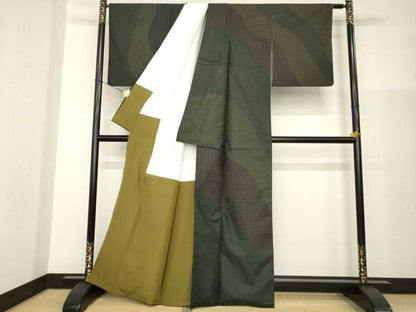 平和屋着物●訪問着　本場大島紬地　総刺繍　刺し子　七宝文　正絹　逸品　AABG4008ck