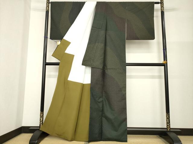 平和屋着物●訪問着　本場大島紬地　総刺繍　刺し子　七宝文　正絹　逸品　AABG4008ck