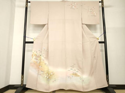 平和屋着物●京友禅の第一人者　松井青々　訪問着　風景鴛鴦花文　暈し染め　金彩　正絹　逸品　AABG4009ck