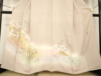 平和屋着物●京友禅の第一人者　松井青々　訪問着　風景鴛鴦花文　暈し染め　金彩　正絹　逸品　AABG4009ck