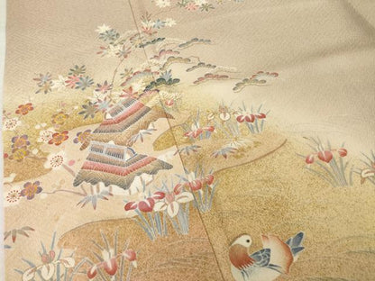 平和屋着物●京友禅の第一人者　松井青々　訪問着　風景鴛鴦花文　暈し染め　金彩　正絹　逸品　AABG4009ck