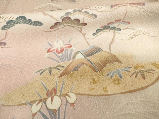 平和屋着物●京友禅の第一人者　松井青々　訪問着　風景鴛鴦花文　暈し染め　金彩　正絹　逸品　AABG4009ck