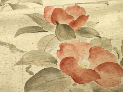 平和屋着物●訪問着　紬地　手描き　枝椿　正絹　逸品　AABG4019ck