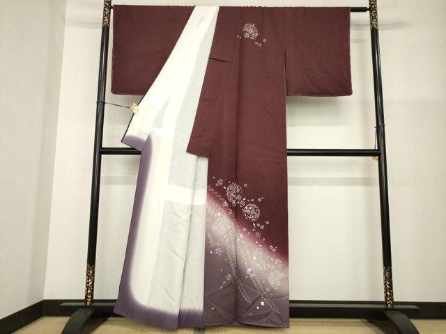 平和屋着物●訪問着　雪輪花文　暈し染め　銀彩　正絹　逸品　AABG4023ck