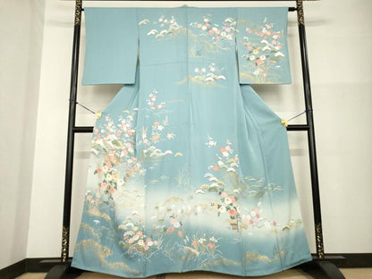 平和屋着物●訪問着　友禅　風景花文　正絹　逸品　AABG4027ck