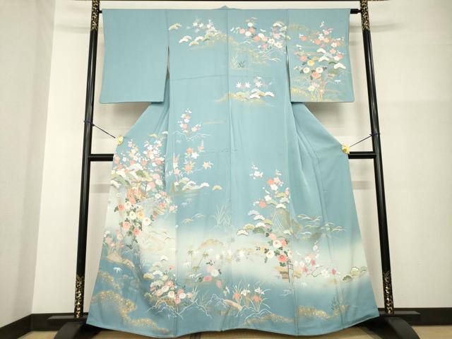 平和屋着物●訪問着　友禅　風景花文　正絹　逸品　AABG4027ck