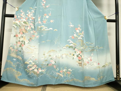 平和屋着物●訪問着　友禅　風景花文　正絹　逸品　AABG4027ck