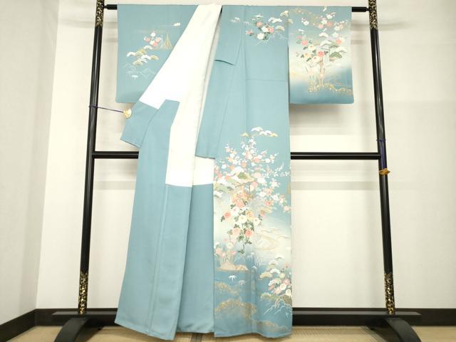 平和屋着物●訪問着　友禅　風景花文　正絹　逸品　AABG4027ck
