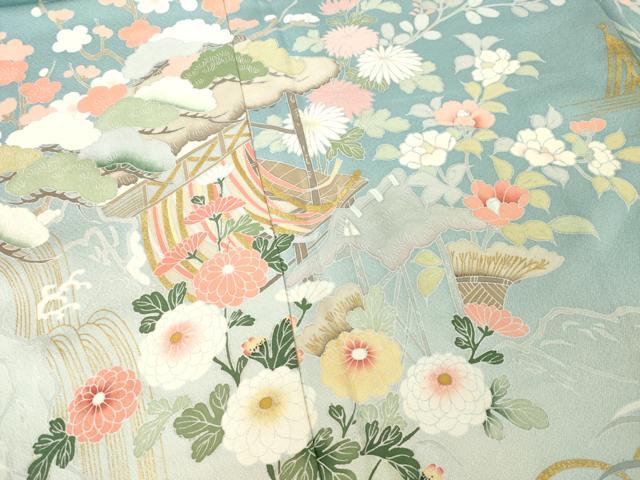 平和屋着物●訪問着　友禅　風景花文　正絹　逸品　AABG4027ck