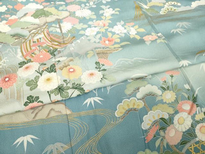 平和屋着物●訪問着　友禅　風景花文　正絹　逸品　AABG4027ck