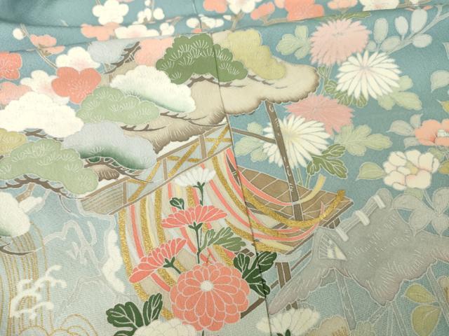 平和屋着物●訪問着　友禅　風景花文　正絹　逸品　AABG4027ck