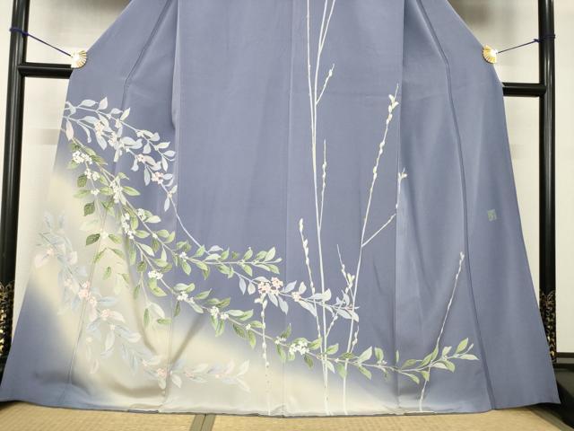 平和屋着物●京加賀糸目友禅作家　山崎巌　訪問着　枝花文　暈し染め　正絹　逸品　AABG4033ck