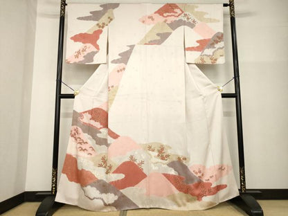 平和屋着物●訪問着　絞り　遠山吉祥花文　正絹　逸品　AABG4037ck