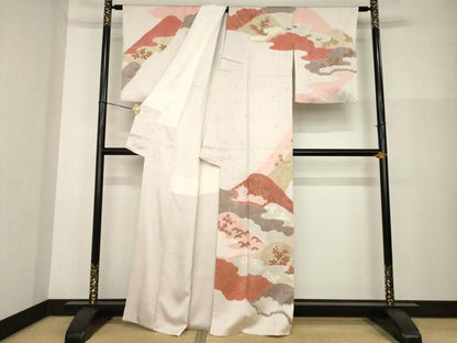 平和屋着物●訪問着　絞り　遠山吉祥花文　正絹　逸品　AABG4037ck