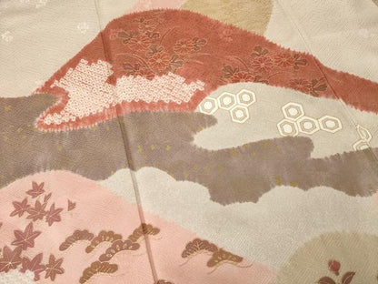 平和屋着物●訪問着　絞り　遠山吉祥花文　正絹　逸品　AABG4037ck