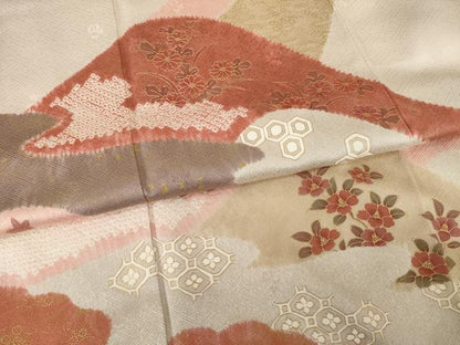 平和屋着物●訪問着　絞り　遠山吉祥花文　正絹　逸品　AABG4037ck