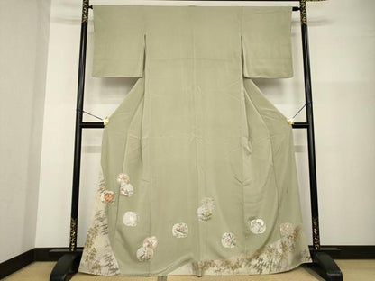 平和屋着物●松尾光琳　色留訪問着　刺繍　花鳥文　銀彩　正絹　逸品　AABG4040ck