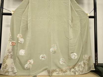 平和屋着物●松尾光琳　色留訪問着　刺繍　花鳥文　銀彩　正絹　逸品　AABG4040ck