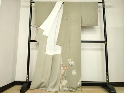 平和屋着物●松尾光琳　色留訪問着　刺繍　花鳥文　銀彩　正絹　逸品　AABG4040ck