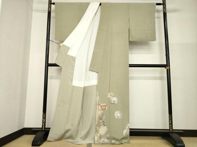 平和屋着物●松尾光琳　色留訪問着　刺繍　花鳥文　銀彩　正絹　逸品　AABG4040ck