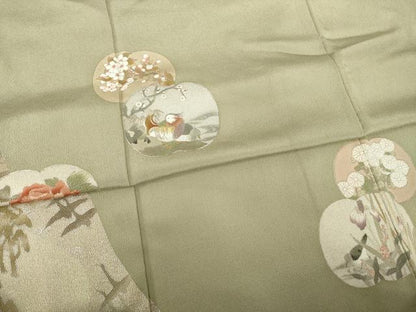 平和屋着物●松尾光琳　色留訪問着　刺繍　花鳥文　銀彩　正絹　逸品　AABG4040ck