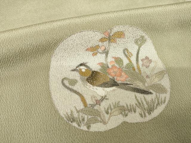平和屋着物●松尾光琳　色留訪問着　刺繍　花鳥文　銀彩　正絹　逸品　AABG4040ck