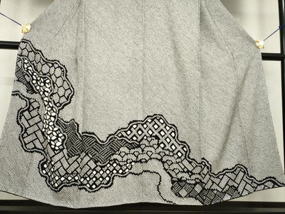 平和屋着物●訪問着　総絞り　道長文　黒地　正絹　逸品　未使用　AABG4041ck