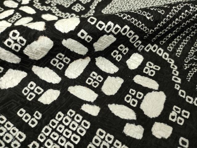 平和屋着物●訪問着　総絞り　道長文　黒地　正絹　逸品　未使用　AABG4041ck