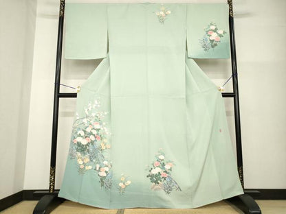 平和屋着物●十日町友禅作家　岡村蒼風　訪問着　花籬文　暈し染め　正絹　逸品　未使用　AABG4042ck