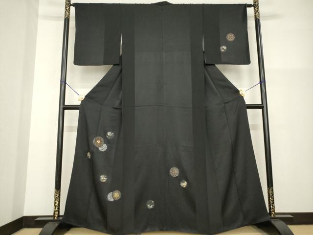平和屋着物●訪問着　竹屋町刺繍　流水花丸文　黒地　金銀彩　さが美扱い　正絹　逸品　AABG4044ck