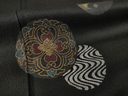 平和屋着物●訪問着　竹屋町刺繍　流水花丸文　黒地　金銀彩　さが美扱い　正絹　逸品　AABG4044ck