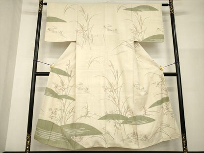 平和屋着物●訪問着　生紬　絞り　草花文　正絹　逸品　AABG4046ck