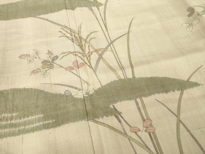 平和屋着物●訪問着　生紬　絞り　草花文　正絹　逸品　AABG4046ck